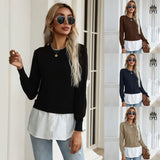 LOVEFERY New popular autumn new product fashion shirt splicing top pullover fake two-piece knitted sweater women's clothing