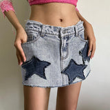 Star Patch Washed Denim Skirt