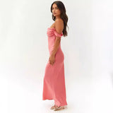 lovefery Spring and Summer HOTan and NEWn New Ins off-Shoulder Tube Top Satin Sheath Backless Women's Long Dress Evening Dress