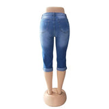 lovefery  Cross-Border Foreign Trade Women's Cropped Jeans Stretch Slim Ripped Denim Middle Pants Factory Direct Sales