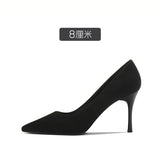 Women's Work Shoes Business Ol Pumps Stiletto Mid-Heel High Heel  Spring New Fine Heel with Black Suede Ceremonial Shoes