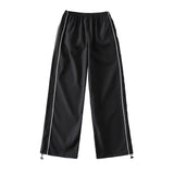 lovefery  Elastic High Waist Striped Straight Quick-Drying Sports Pants Women's Autumn Loose Slimming Drawstring Ankle-Tied Wide-Leg Casual Pants