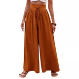 lovefery  Women's Summer Wide-Leg Casual Pants Lightweight Adjustable High Waist Lace-up Loose Trousers