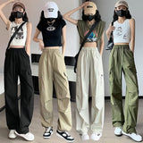 lovefery  Summer NEWn Retro Trendy Cargo Pants Casual All-Matching Straight Loose High Waist Slimming Draping Ankle-Tied Trousers for Women