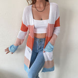 LOVEFERY women's clothing Hot new early autumn medium and long sweater jacket Japanese striped knitted cardigan