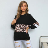 LOVEFERY  Popular trade women's clothing popular autumn 2025 contrasting color pullover top round neck fashion street leopard print splicing sweater