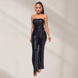 lovefery 2025 INS style sleeveless sequined belt onesie Popular trade independent station solid color women's tube top backless jumpsuit