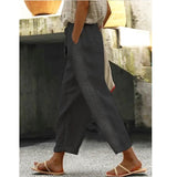 lovefery  Stitching  Women's Clothes Casual Pants Elegant Cotton and Linen Commuter Cropped Pants Straight Pants Sweet