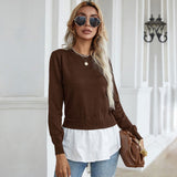 LOVEFERY New popular autumn new product fashion shirt splicing top pullover fake two-piece knitted sweater women's clothing