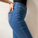 lovefery - Rainbow Love Heart Bell Bottom Jeans ~ HANDMADE