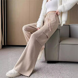 lovefery  NEWn Knitted Wide-Leg Overalls Female  Autumn and Winter New High Waist Drooping Slimming Sports Straight Casual Pants