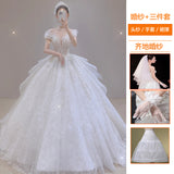 lovefery off-Shoulder Wedding Dress Bride  New Main Yarn Texture  Heavy Industry Small Man Go out Light Yarn Tail