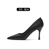 Women's Work Shoes Business Ol Pumps Stiletto Mid-Heel High Heel  Spring New Fine Heel with Black Suede Ceremonial Shoes