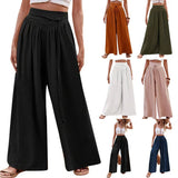 lovefery  Women's Summer Wide-Leg Casual Pants Lightweight Adjustable High Waist Lace-up Loose Trousers