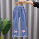 LOVEFERY Girls' Wide-Leg Pants  Spring and Autumn New Children's Western Style Girls Medium and Big Children Loose Casual Straight-Leg Jeans Fashion