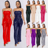 lovefery new women's sleeveless tube top onesie 2025 INS style sequined backless belt jumpsuit wholesale