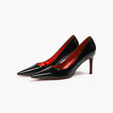 In Stock! Pumps Spring  Black Sexy Pointed Toe Shallow Mouth-43 Elegant Patent Leather Red Bottom Stiletto Heels for Women