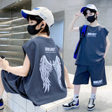 LOVEFERY Boy Summer Clothing Vest T-shirt Suit Reflective Wings Middle and Big Children Summer Children Summer Boys Short Pants Two-Pieces