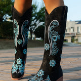 In Stock Cross-Border plus Size Embroidered Boots  Autumn and Winter New Chunky Heel Embroidery Long Biker Boots