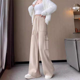 lovefery  NEWn Knitted Wide-Leg Overalls Female  Autumn and Winter New High Waist Drooping Slimming Sports Straight Casual Pants