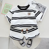 LOVEFERY Boys Summer Suit  New Children's Striped T-shirt Color Matching Children's Sports Short-Sleeved Shorts Two-Piece Summer