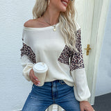 LOVEFERY Popular trade new autumn popular Middle East women's loose round neck bottoming top leopard print splicing jumper