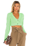 Tyler Button Front Chenille Crop Cardigan - Aqua