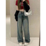 lovefery  Washed-out Vintage Wide Leg Jeans for Women Autumn and Winter New  Hong Kong Style Loose High Waist Slimming Straight Mop Pants