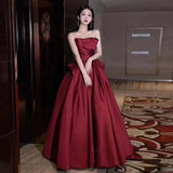 lovefery Tube Top Bridal Toast Dress Wine Red High Sense  New Satin Engagement Wedding Dress Evening Dress Long