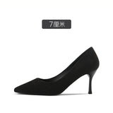 Women's Work Shoes Business Ol Pumps Stiletto Mid-Heel High Heel  Spring New Fine Heel with Black Suede Ceremonial Shoes