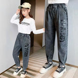 LOVEFERY Girls' Wide-Leg Pants  Spring and Autumn New Children's Western Style Girls Medium and Big Children Loose Casual Straight-Leg Jeans Fashion