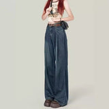 Retro Wide Leg Jeans Women's Spring 2024 New High Waist Slimming Cross-Body Design Sense Pear Shapes Pants