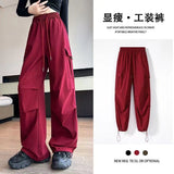 lovefery  Summer NEWn Retro Trendy Cargo Pants Casual All-Matching Straight Loose High Waist Slimming Draping Ankle-Tied Trousers for Women