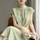 lovefery New Chinese Style Stand Collar Buckle Jacquard Dress  Summer New Style National Style Retro Elegant Cheongsam Dress Women