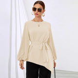 lovefery  women's clothing popular spring and summer  2025 style temperament irregular top waist long-sleeved women's shirt