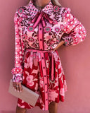 Zyla Mix Print Satin Button Down Shirt Dress