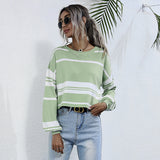 LOVEFERY popular Spring and Autumn New Women's Striped Knitted Sweater Bottom Pullover  Hot Trade Crew Neck Japanese Short Top