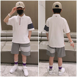 LOVEFERY 24ss009 Summer Male Female Kids' Clothes Preppy Style Four Bars Polo Short Sleeve Quick-Drying Shorts