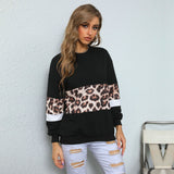 LOVEFERY  Popular trade women's clothing popular autumn 2025 contrasting color pullover top round neck fashion street leopard print splicing sweater