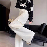 lovefery  NEWn Knitted Wide-Leg Overalls Female  Autumn and Winter New High Waist Drooping Slimming Sports Straight Casual Pants