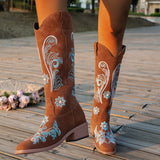 In Stock Cross-Border plus Size Embroidered Boots  Autumn and Winter New Chunky Heel Embroidery Long Biker Boots