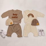 LOVEFERY INS New European and American Baby Suit Spring and Autumn Male Baby Fashion Rainbow Letter Long Sleeve Sweater Trousers