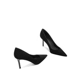 Women's Work Shoes Business Ol Pumps Stiletto Mid-Heel High Heel  Spring New Fine Heel with Black Suede Ceremonial Shoes