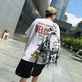 Large Capacity Schoolbag Men's Mori Personality Graffiti Printing Couple Backpack Women's Harajuku Junior High School and College Student Backpack