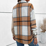 LOVEFERY 2025   women's clothing new long-sleeved plaid top color matching  retro lapel cardigan jacket