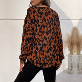 LOVEFERY Cross-border  popular Spring and Autumn New Hot Trade 2025 Commuter Top Long Sleeve Leopard Print Design Shirt Women