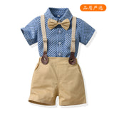 LOVEFERY Boys Summer Suit New Western Style Baby Online Red Fashionable Shirt Short Sleeve Children's Summer Cool Handsome Two-Piece Suit Fashion