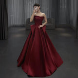 lovefery Tube Top Bridal Toast Dress Wine Red High Sense  New Satin Engagement Wedding Dress Evening Dress Long