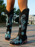 In Stock Cross-Border plus Size Embroidered Boots  Autumn and Winter New Chunky Heel Embroidery Long Biker Boots