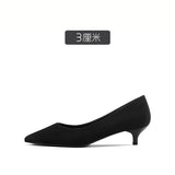 Women's Work Shoes Business Ol Pumps Stiletto Mid-Heel High Heel  Spring New Fine Heel with Black Suede Ceremonial Shoes